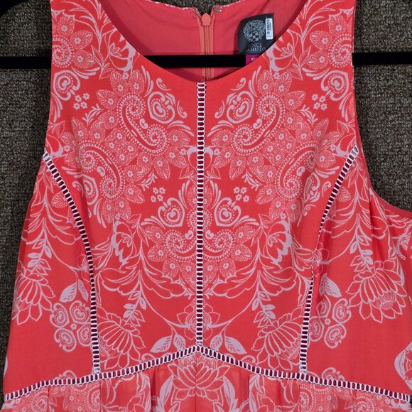 Vince Camuto Womens Printed Chiffon Maxi Coral Dress Sz 12P Pre-owned - Picture 6 of 9